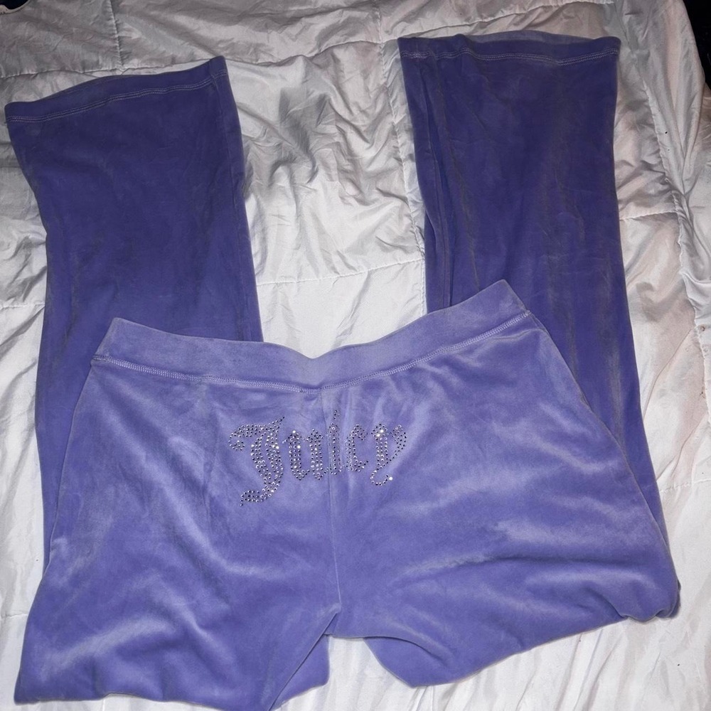 Y2K purple Juicy Couture velour flare sweat pants with rhinestone logo